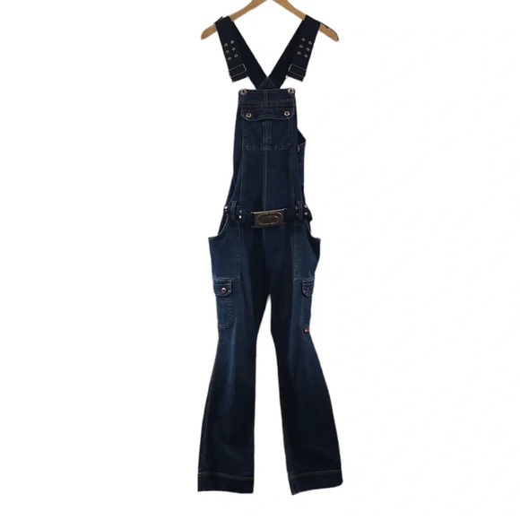Ecko Red Boot Leg Y2K Overalls‎ Jeans Women’s Small Medium Wash Denim Belted - Picture 1 of 12